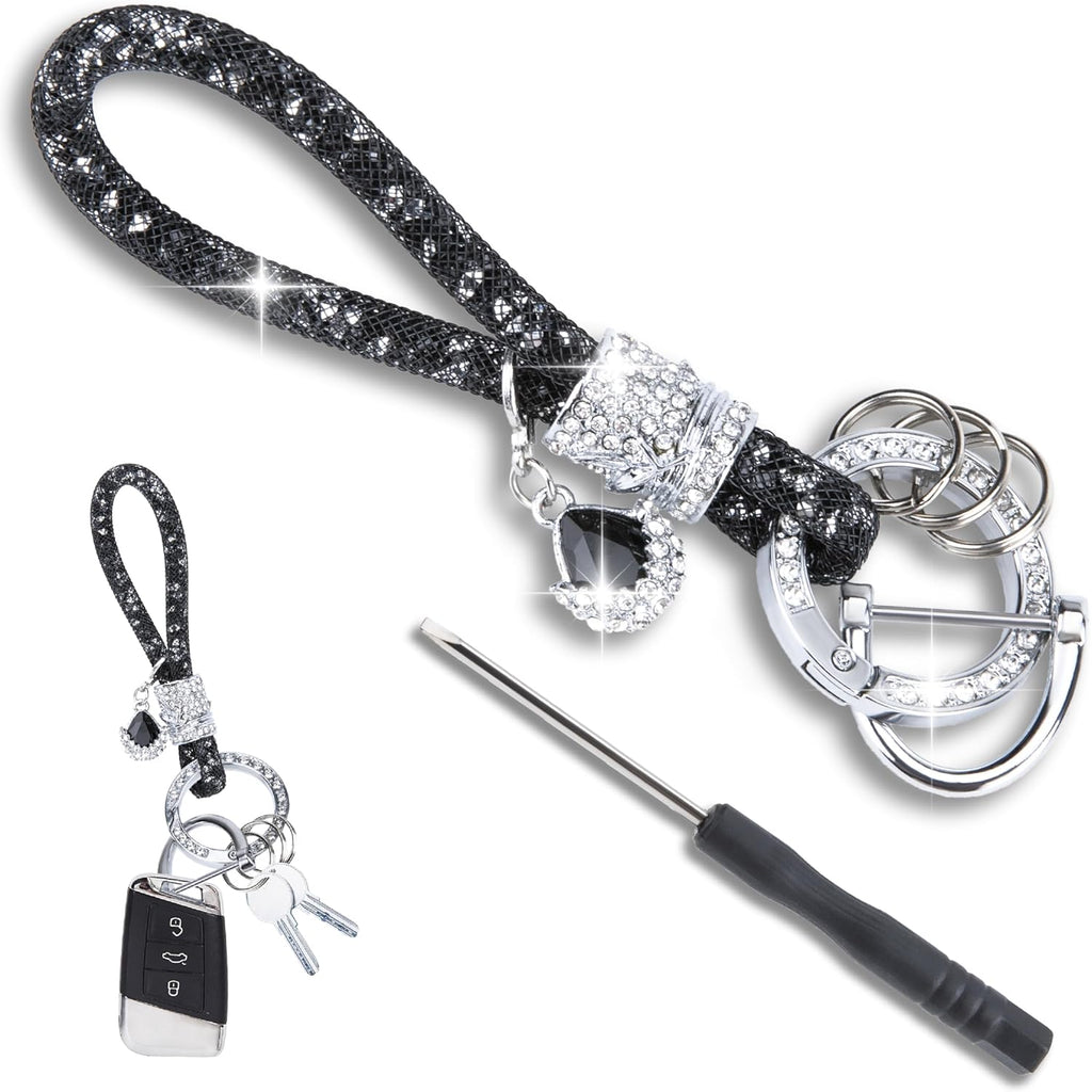 Crystal Bling Car Keychain, Car Key Chain Glitter Key Ring, Rhinestone Keychain Ring Strap