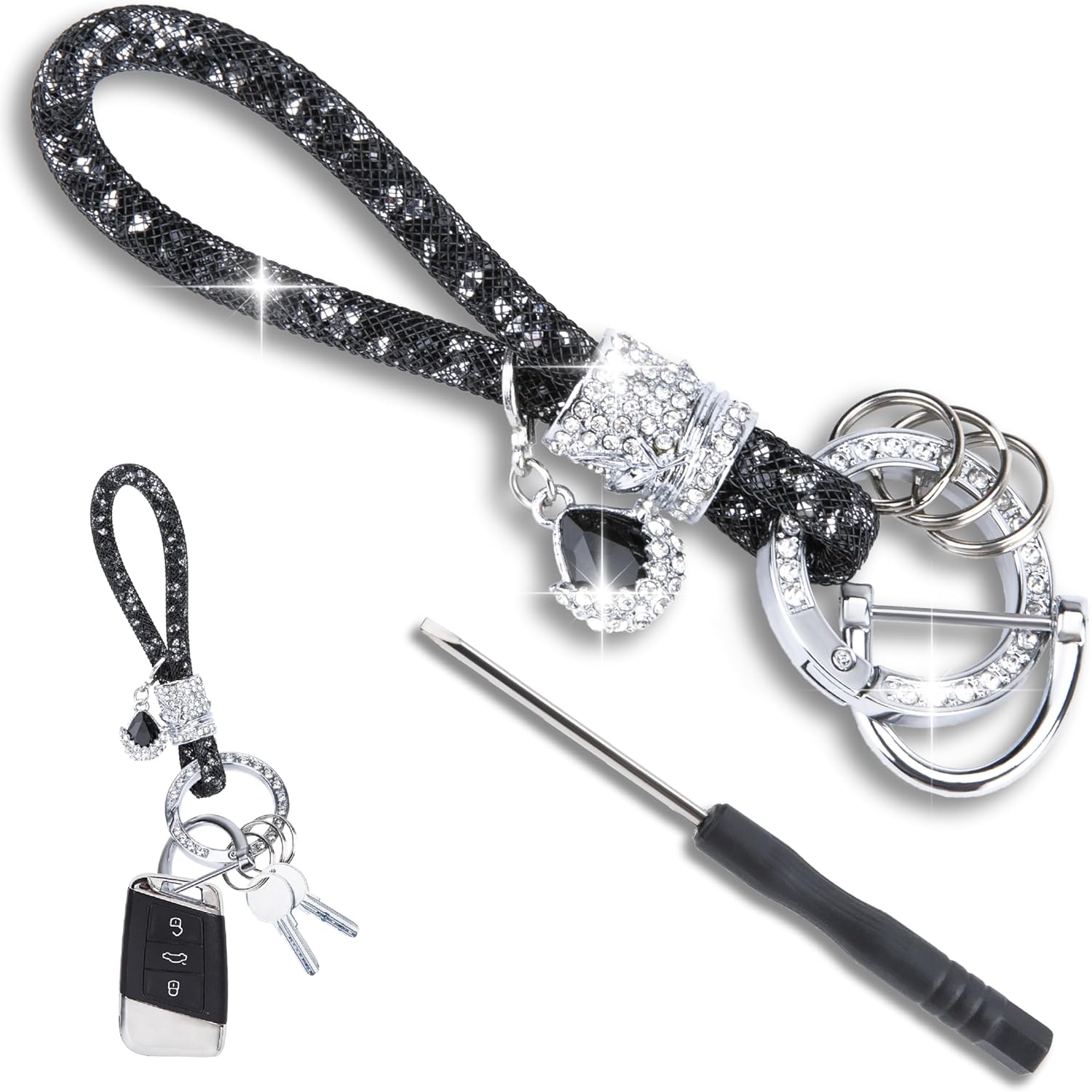 Crystal Bling Car Keychain, Car Key Chain Glitter Key Ring, Rhinestone Keychain Ring Strap