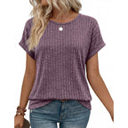 Wiholl Women Lightweight Textured Shirts Casual Short Sleeve Tunic Tops Loose Fit 2026 Summer Spring Blouses Plain/Print