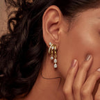 Triple Huggie Stacked Earrings for Women Gold Chain Drop Dangle Earrings Cute Statement CZ Earrings Trendy Dainty Jewelry Gift