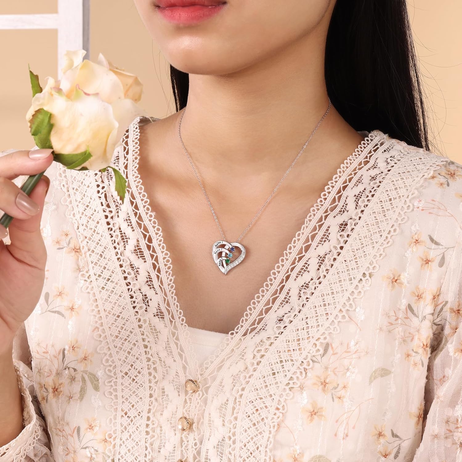 Jewelstruck Personalized Mothers Necklace with Birthstones Sterling Silver Necklace for Women Engraved Names Anniversary Birthday Gifts for Mom Wife Nana Mothers Day Christmas Gift Ideas
