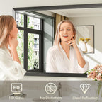 36X32 Inch Black Bathroom Mirror For Wall, Thick Metal Framed Rectangle Mirrors For Over Sink, Bedroom, Living Room, Entryway, Anti-Rust, Hd Tempered Glass
