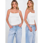 Tank Tops for Women Square Neck Adjustable Spaghetti Strap Double Lined Camisole Tops Summer Basic Cami Shirts