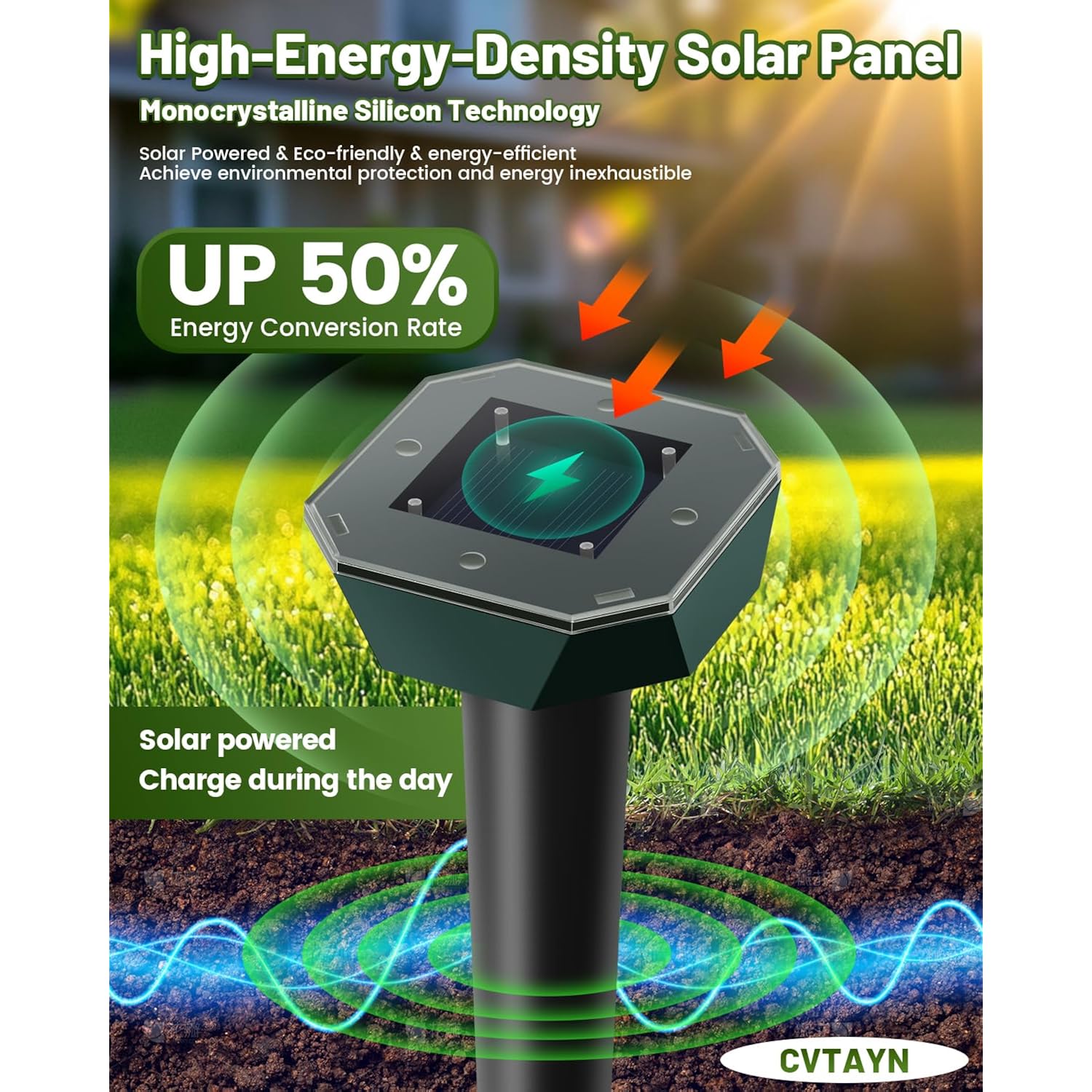 Snake & Mole & Rabbit & Skunk Repellent Solar Powered, Upgraded Ultrasonic Deterrent, Ip65 Waterproof, Gopher Groundhog Chipmunk Raccoon And Vole Repellent & Deterrent For Lawn & Garden, 4 Pack