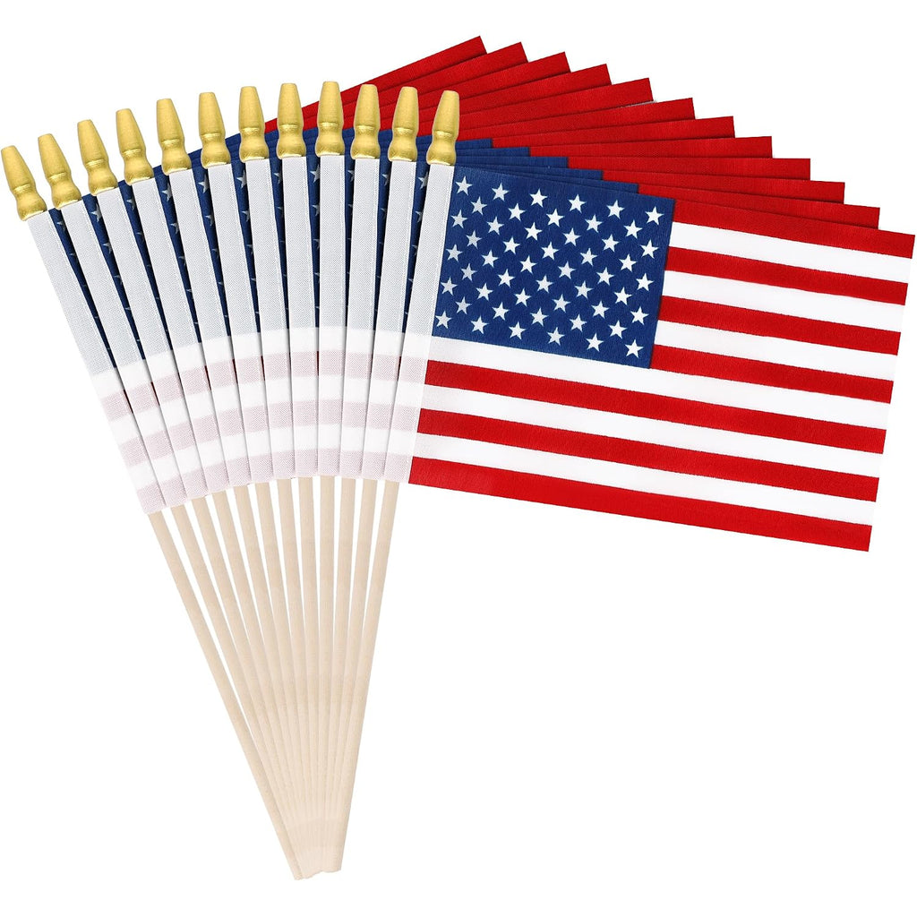 12 Pcs Small American Flags On Stick, 6X4 In 4Th Of July Decorations, Mini 250 Anniversary Usa Flag, Fourth Of July American Handheld Flags For Veterans Day Memorial Day Supplies
