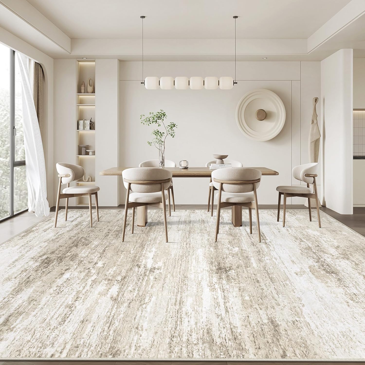 Washable Rug 8x10 Area Rugs for Living Room: Large Neutral Soft Rug Abstract Non Slip Low Pile Modern Carpet for Bedroom Kitchen Nursery Office Dining Room Indoor (Beige, 8'x10')