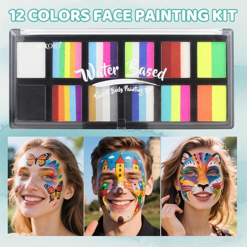 Face Painting Kit For Adults, Split Cake Face Paint Palette, Water Activated Face Paint With 4 Brushes, Safe & Quick-Dry, Perfect For Halloween Party Birthday Cosplay