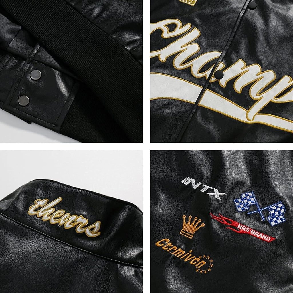 Aelfric Eden Faux Leather Racing Jacket Oversized Motorcycle Biker Racer Jackets Streetwear Unisex