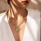 Robaice Mothers Day Gifts Chunky Gold Heart Necklace for Women，14K Gold Plated Chunky Heart Pendant Bold Chain Necklace with Toggle Clasp，Waterproof Non Tarnish Hypoallergenic Chunky Statement Jewelry Gift for Women
