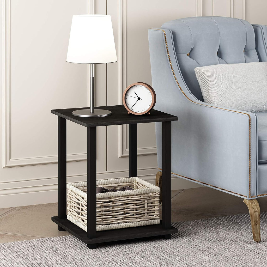 Furinno Simplistic Side Table Set Of 2, 2-Tier Square Modern End Table, Nightstand, Night Stand, Bedside Table, Toolless Assembly, For Living Room, Bedroom, Espresso