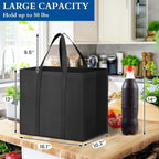 Wiselife Reusable Grocery Shopping Bags 10 Pack Large Foldable Tote Bags Bulk, Eco Produce Bags With Long Handle For Shopping Groceries Clothes (Grey&Black)