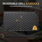 EWFEN Reversible Grill/Griddle, 16.7x9.5'' Pre-Seasoned Cast Iron Griddle Pan, Double Burner Cookware, Rectangular Non-Stick Stovetop Griddle with Handles, Flat Top Plate for Oven, Grill & Campfire