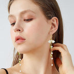 Dangle Flower Leaf Earring White Fairy Flower Summer Dangling Long Tassel Earrings Lily Of The Valley Earrings Jewelry