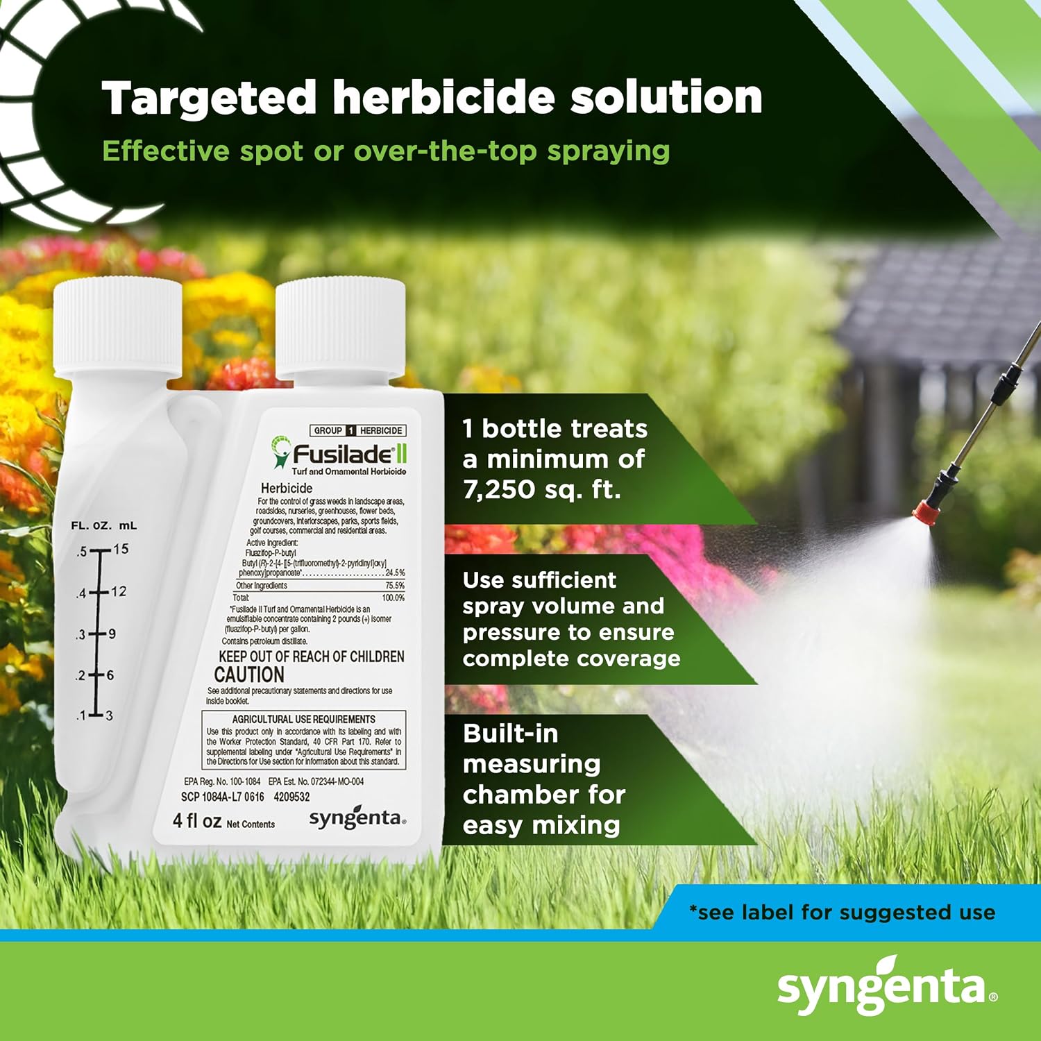 Syngenta Fusilade Ii Herbicide - Grass Weed Killer Spray For Selective Control In Turf & Landscapes, Safe On Ornamentals, Fast Acting Weed Control For Nurseries & Sports Fields - 4 Oz