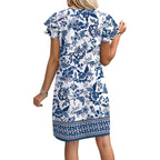 Ofeefan Womens Summer Dresses 2026 Ruffle Sleeve Round Neck Loose Swing Sundresses With Pockets Plain/Print