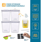 Storeganize Flour Sugar Storage Containers (5.3L/4pk) Great Rice Canisters Sets For The Kitchen pantry, Large Food Storage Containers With Lids Airtight