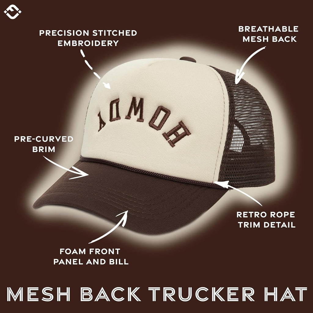Funky Junque Premium Mesh Snapback Trucker Hat - Stylish Comfort for All - Patriotic, Humor & More Howdy (Upside Down) - Brown/Beige