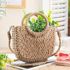 Straw Purses For Women Semi Circle Rattan Straw Purses Bulk With Handles For Women Wedding Guests Bridesmaid Gifts
