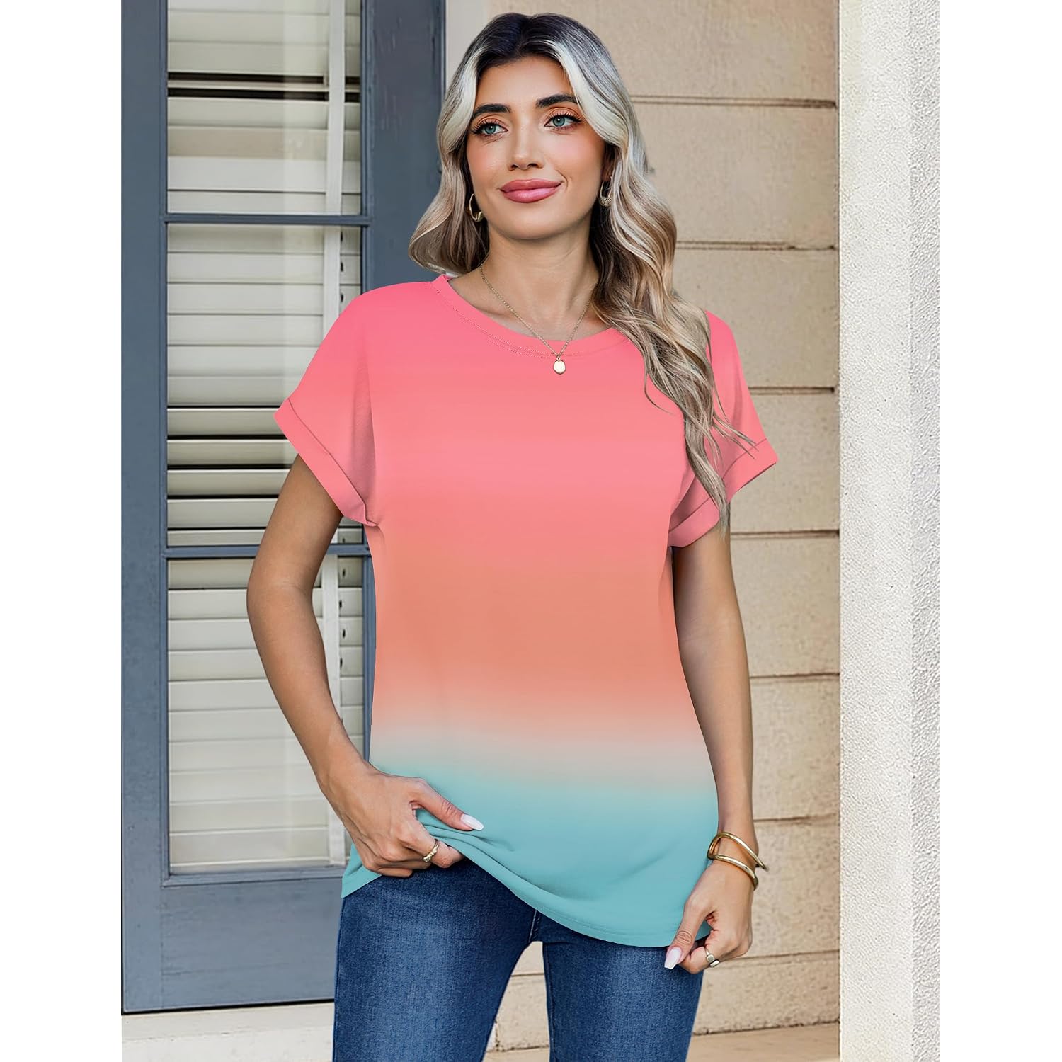 Zeagoo Womens Tops Short Sleeve Cute Summer Blouses Crew Neck Dressy Casual T Shirts Work Clothes S-2XL