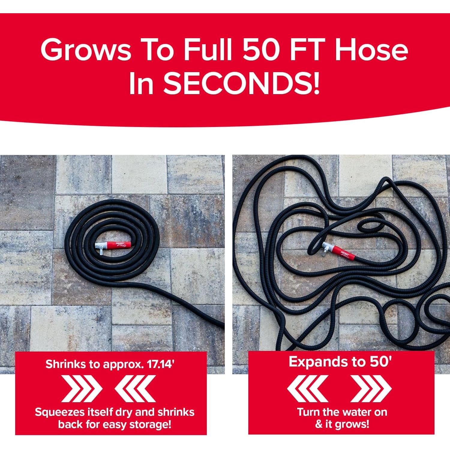 Pocket Hose 50 Ft Silver Bullet 2.0 Expandable Garden Hose W/Turbo Shot Nozzle, As Seen On Tv, Lead-Free, Solid Aluminum Connectors, Easy On/Off Valve, Kink-Free, Leak-Proof