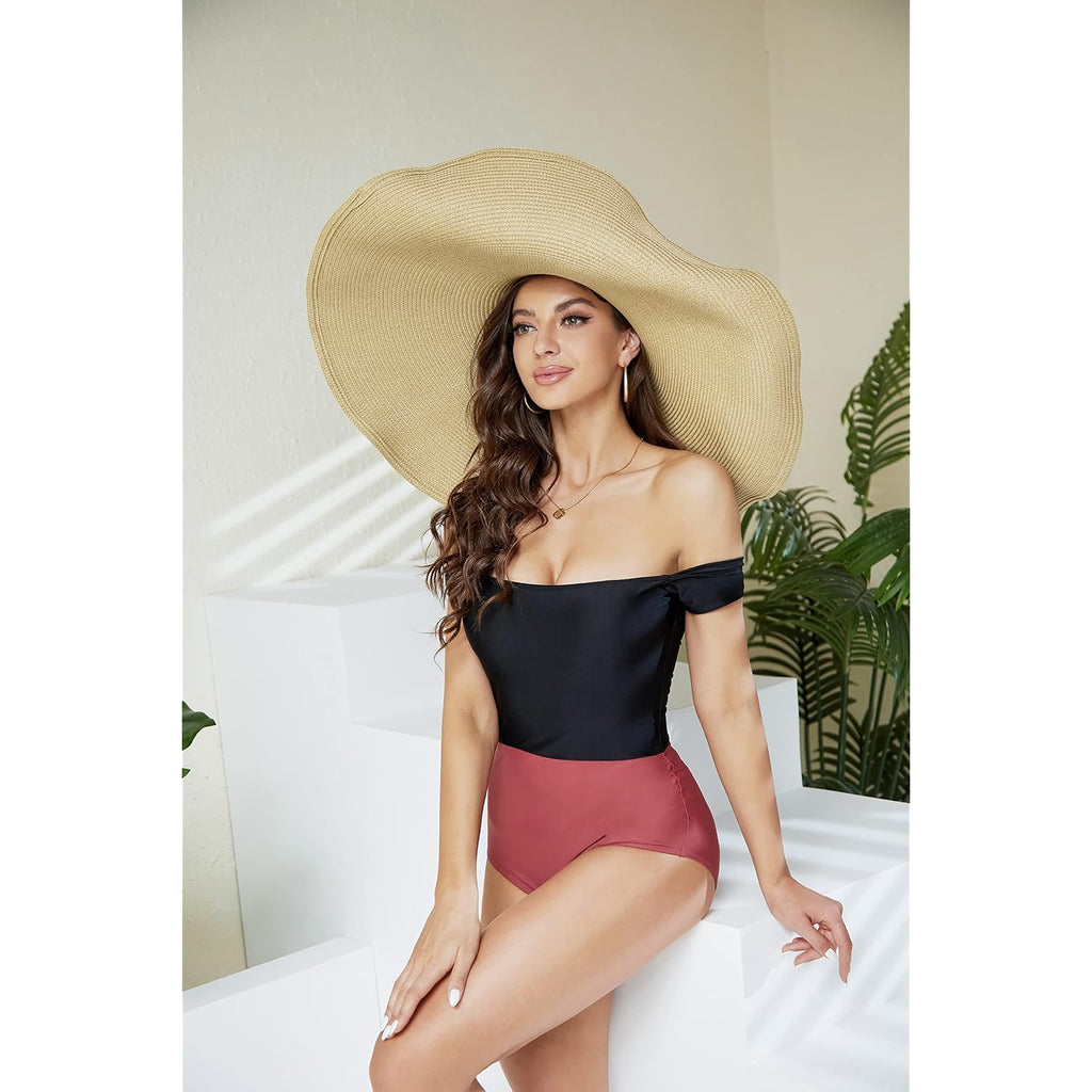 Oversized Beach Straw Hat For Women, Fashion Large Wide Brim Visor Hats Handmade Roll Up Floppy Sun Hat For Summer Beach Cap