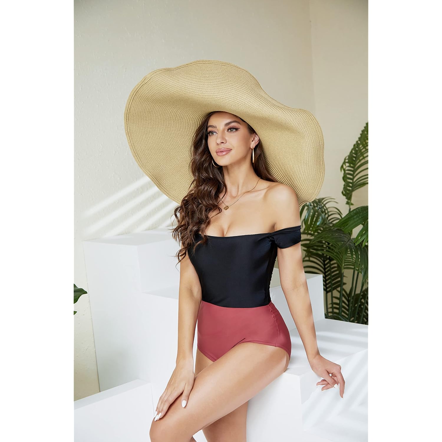 Oversized Beach Straw Hat For Women, Fashion Large Wide Brim Visor Hats Handmade Roll Up Floppy Sun Hat For Summer Beach Cap