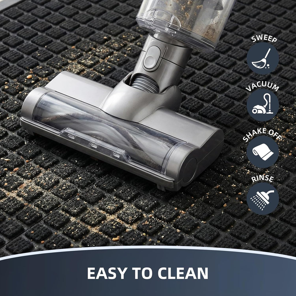 Front Door Mat Outside Entrance, Heavy Duty Waterproof Doormat | 29.5"X17" Indoor/Outdoor Dirt Trapper With Non-Slip Rubber Backing, Low Profile Easy Clean, Stain & Fade Resistant Black