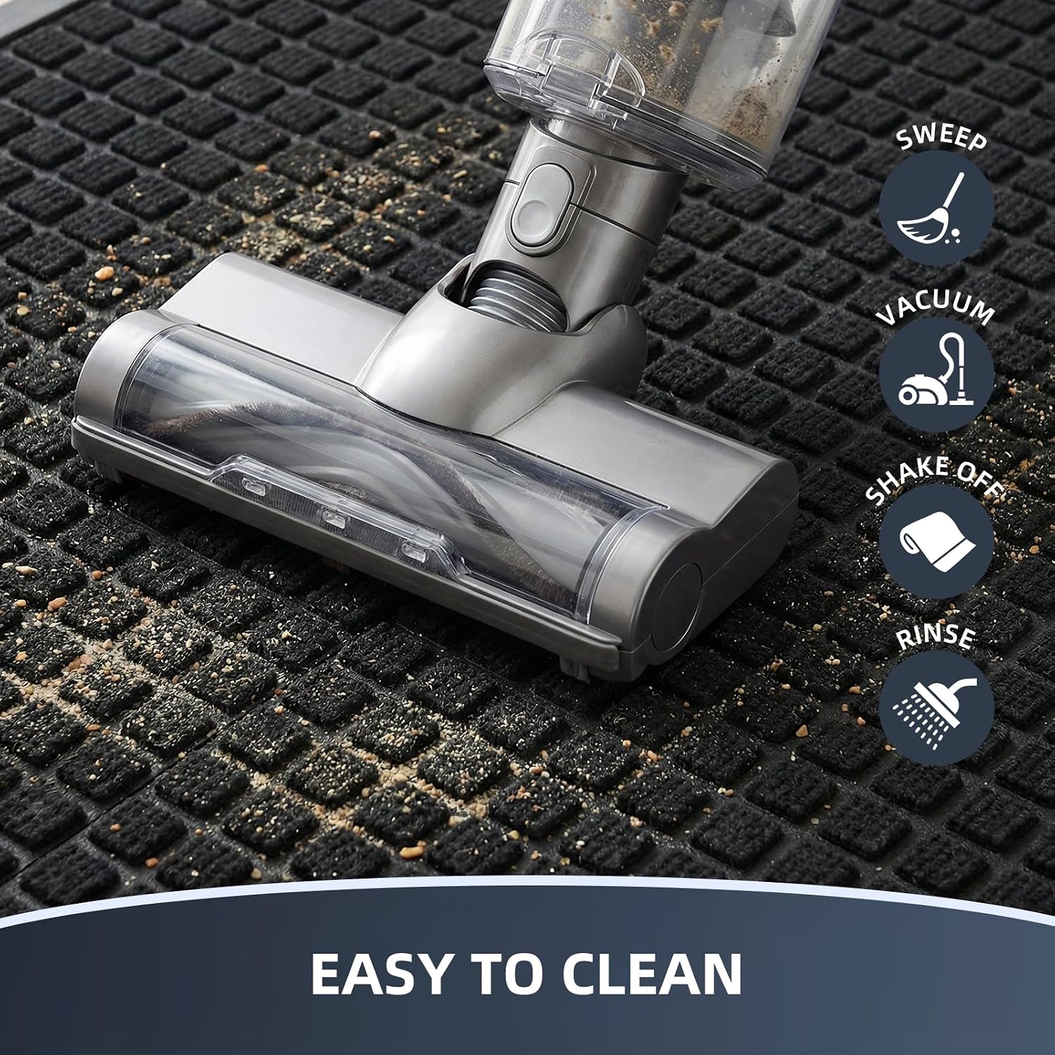 Front Door Mat Outside Entrance, Heavy Duty Waterproof Doormat | 29.5"X17" Indoor/Outdoor Dirt Trapper With Non-Slip Rubber Backing, Low Profile Easy Clean, Stain & Fade Resistant Black