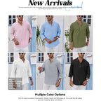 Ryannology Mens Linen Shirts Casual Cotton 3/4 Sleeve Regular-Fit Henley T-Shirt Summer Lightweight Beach Yoga Tops