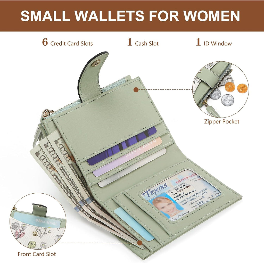 Small Wallet For Women Rfid Blocking Tassle Bifold Slim Thin Leather Wallet Credit Card Holder Wallet Ladies Mini Wallet With Widened Zipper Pocket