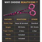 BEAUTICONE ® Hair Cutting Scissors - High Carbon SS 6.5" Professional Barber-Grade Salon Shears with Serrated & Razor Edge - Black Premium Gift Box with Leather Pouch & Extra Accs - Ultra Lightweight
