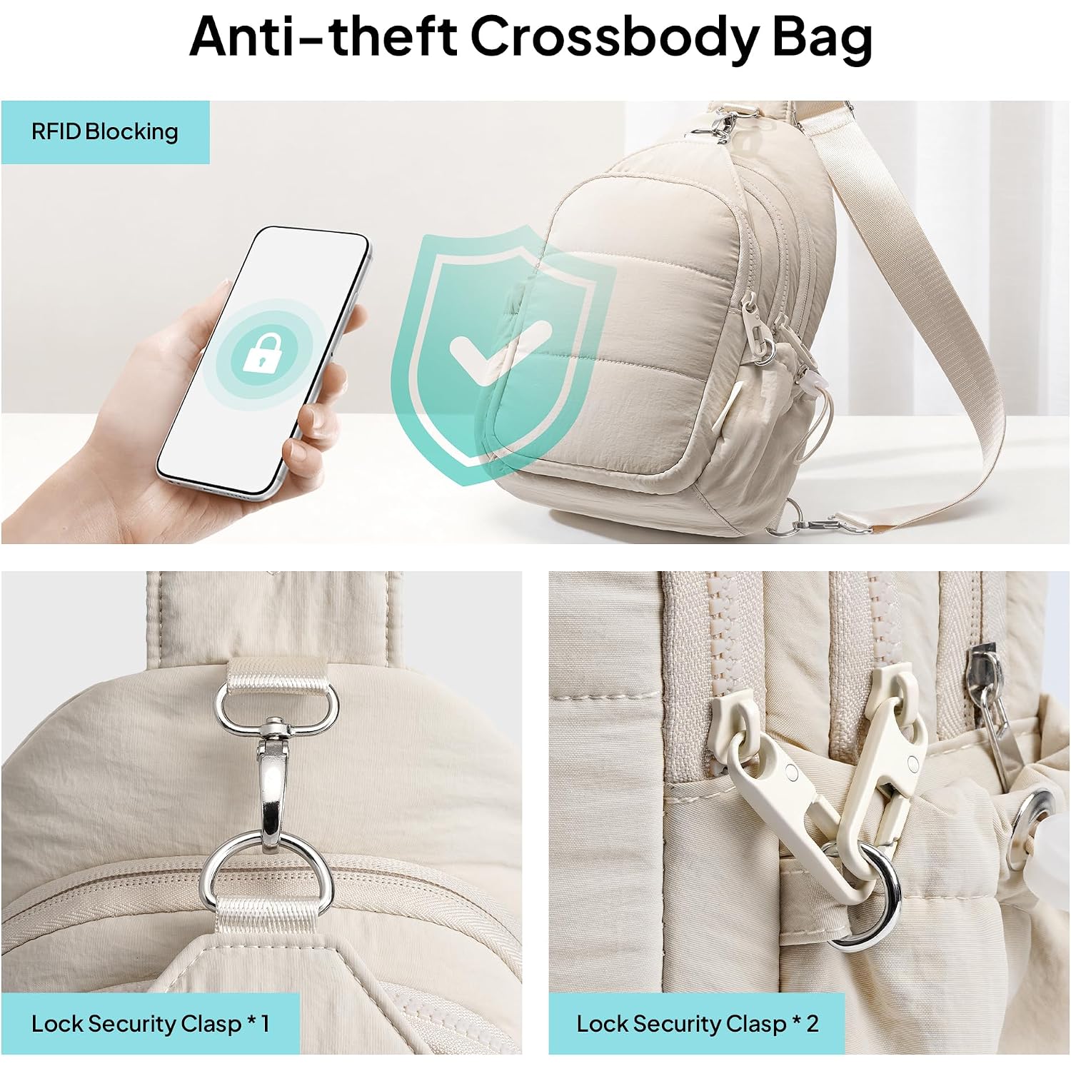 Sling Bag For Women, Anti-Theft Crossbody Bag With Rfid Blocking & Water Bottle Holder For Travel, Water-Resistant