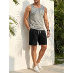 Jmierr Men’S Casual Stripes Shorts Relaxed Fit Elastic Waist Drawstring Shorts