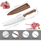 Olulu 8 Inch Chef Knife, Razor Sharp Kitchen Knife With Protective Knife Sheath, Razor Sharp Slicing Knife With Ergonomic Handle, German Stainless Steel, Dishwasher Safe (Brown Color)