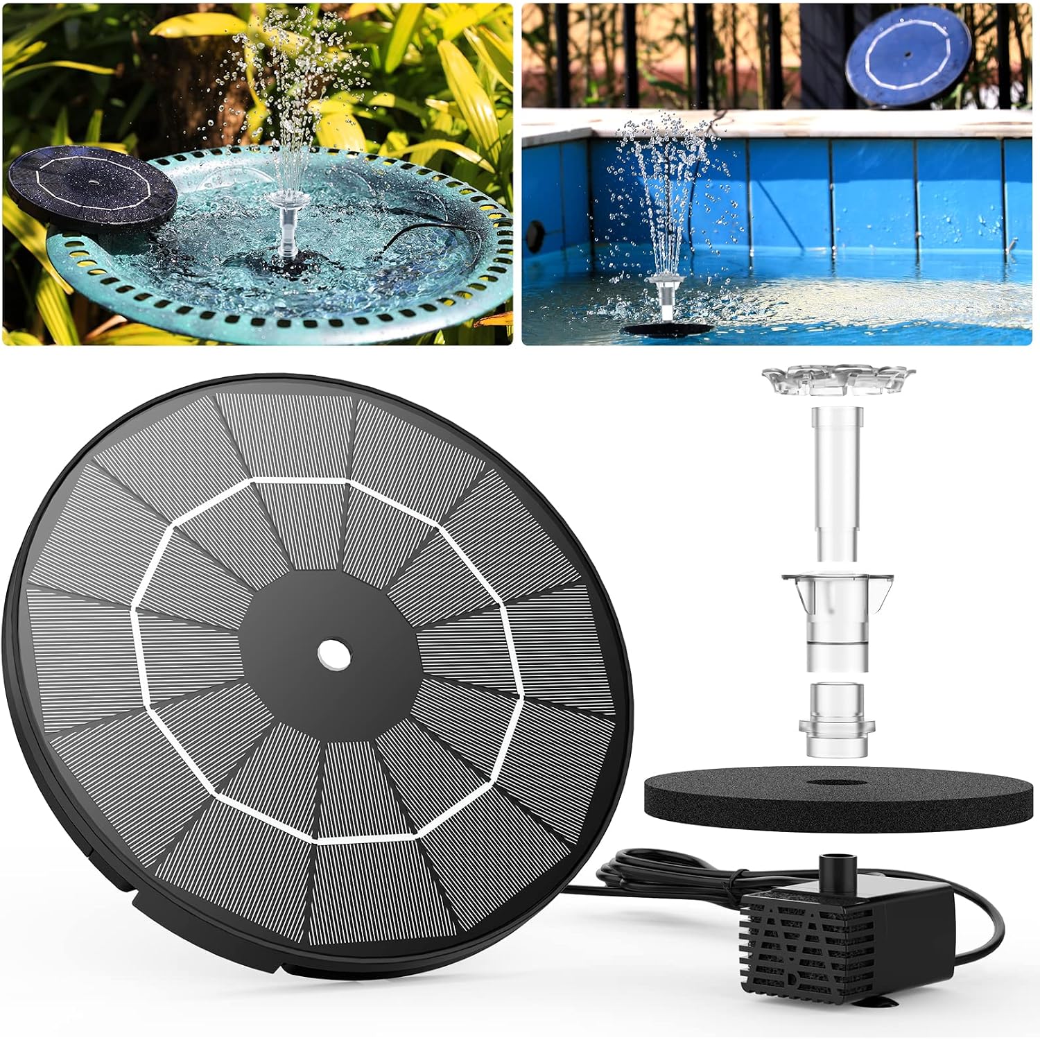 Aisitin 3.5W Solar Fountain Pump For Bird Bath Separated Design & 8 Nozzles | 3 Anti-Drift Brackets, Attracting Birds, Upgrade Filter, Floating Diy Solar Bird Bath Fountain For Garden Fish Tank Pond Yard