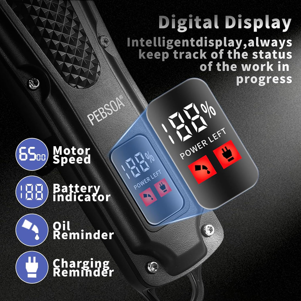 Pebsoa® Professional Men'S Hair Trimmer Set, Cordless Hair Clippers For Men, Includes A T-Shaped Trimmer And A Nose Hair Trimmer,Lcd Battery Level Display（Black）