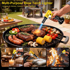 Butane Torch With Fuel Gauge T907, One-Hand Operation Kitchen Torch Lighter With Adjustable Flame For Bbq, Baking, Brulee Creme, Crafts And Soldering(Butane Gas Not Included)