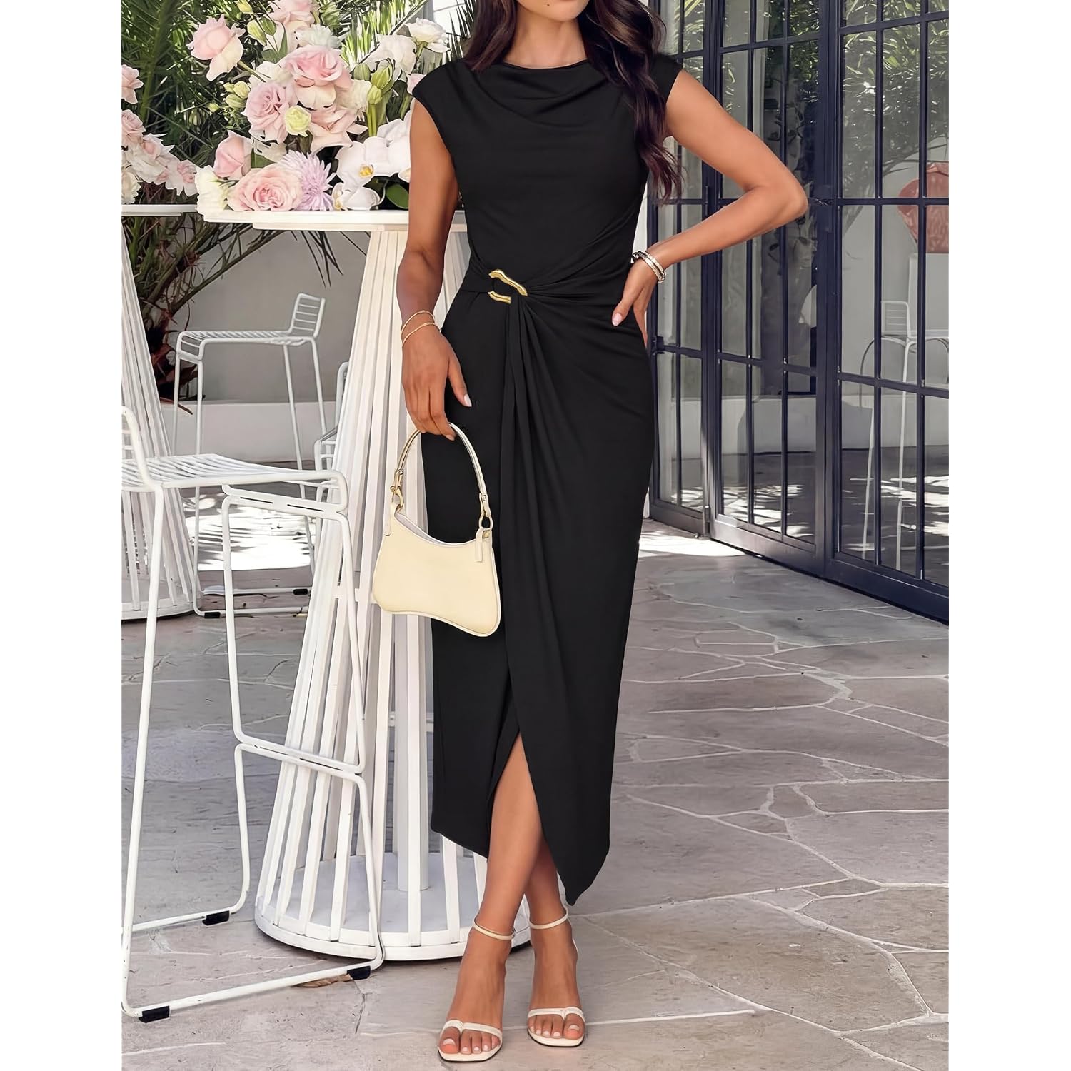 Zesica Women'S 2026 Summer Cap Sleeve Casual Bodycon Dress Elegant Wedding Guest Cocktail Party Formal Long Midi Dresses