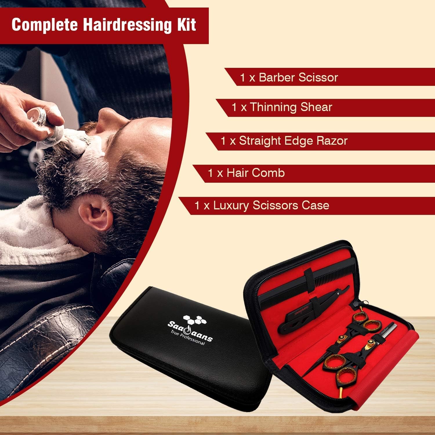 Professional Barber Shears Kit Tools - Hair Cutting Scissors Set For Hairdresser/Hair Salon + Thinning/Texture Hairdressing Haircut Shear For Beautician + Straight Razor + 10 Blades With Case