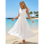 Merokeety Womens Summer Casual Midi Maxi Dress 2026 Beach Vacation Sleeveless Boho V Neck Cotton Modest Long Dresses Pockets