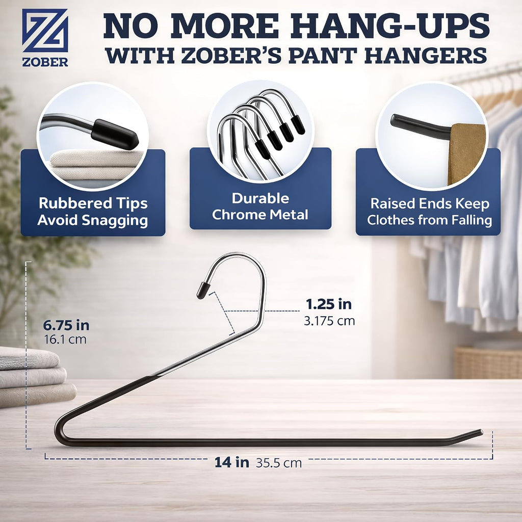 Zober Pants Hangers Non Slip - Open Ended Pants And Jean Hangers For Closet - Space Saving Clothes Hanger - Strong, Durable, Metal Pant Hangers (Black 2O Pack)