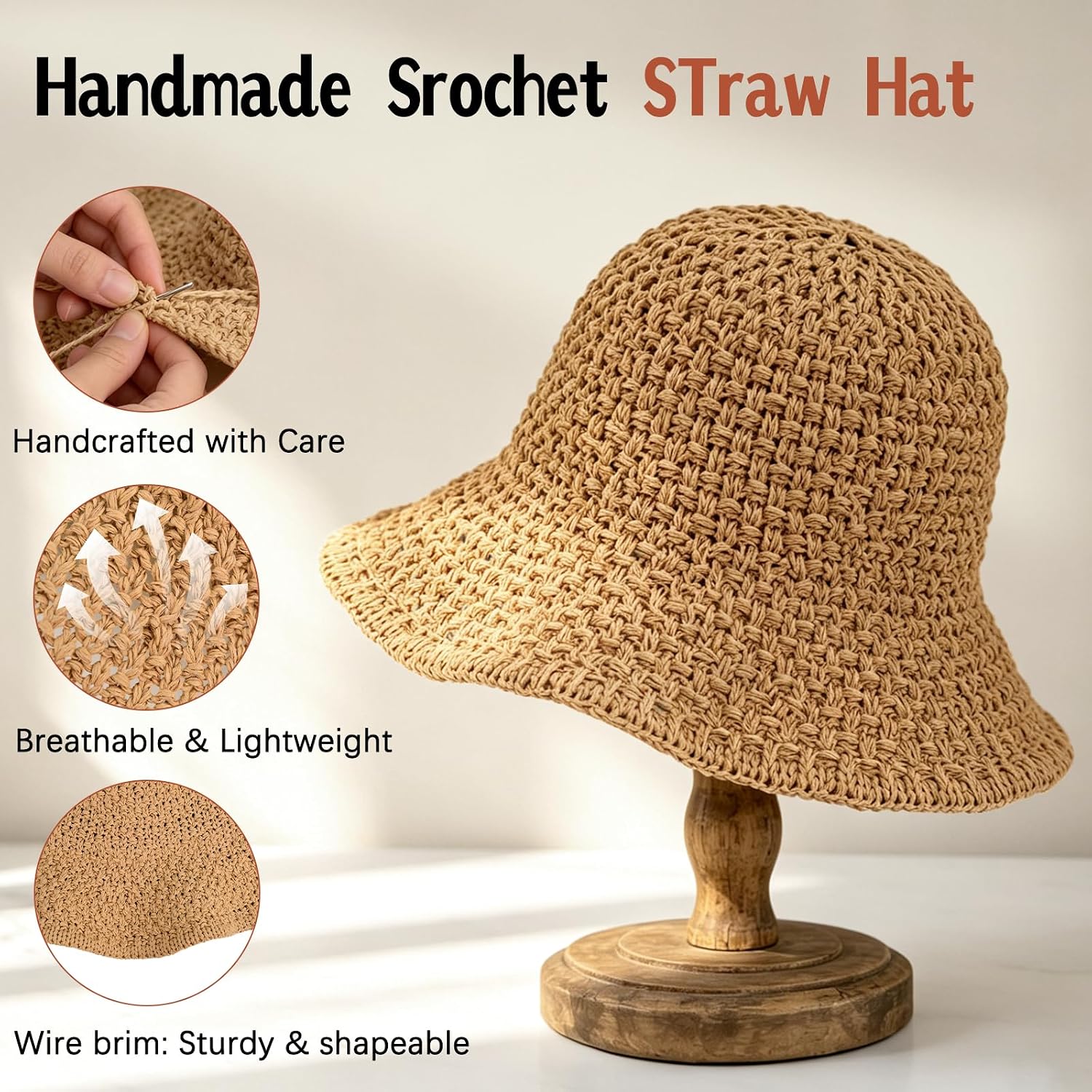 Sun Hat For Women Summer Straw Beach Hats Floppy Crochet Hat Uv Protection Travel Bucket Hat Foldable Packable