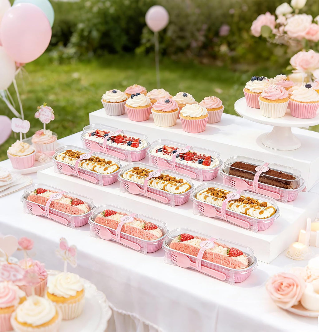 Mini Loaf Pans With Lids, 50 Pack Pink 6.8Oz For Party Favors | Fits Tartlets, Pudding Desserts, Loaf Slices And Sweet Samples; Single-Base Workflow Helps Limit Dish Handling.
