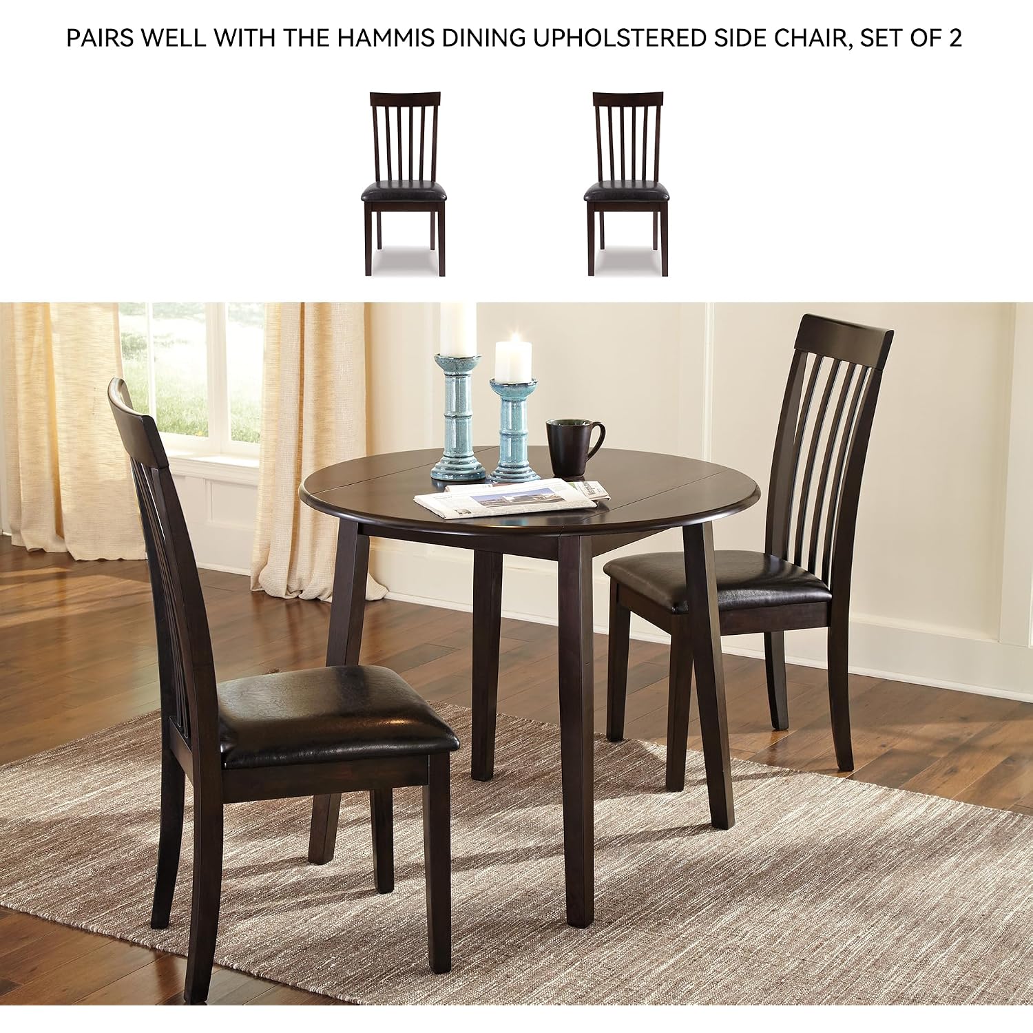 Signature Design By Ashley Hammis Round Dining Room Drop Leaf Table, Seats Up To 4, Hinged Drop Leaves, Wood, 36.38" W X 36.38" D X 29.88" H, Dark Brown