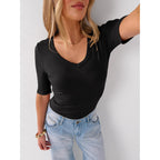 ANRABESS Womens Half Sleeve Tops V Neck Ribbed Knit Slim Fit Basic T Shirts 2026 Summer Casual Tees Spring Trendy Clothes