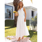 Merokeety Womens Summer Casual Midi Maxi Dress 2026 Beach Vacation Sleeveless Boho V Neck Cotton Modest Long Dresses Pockets