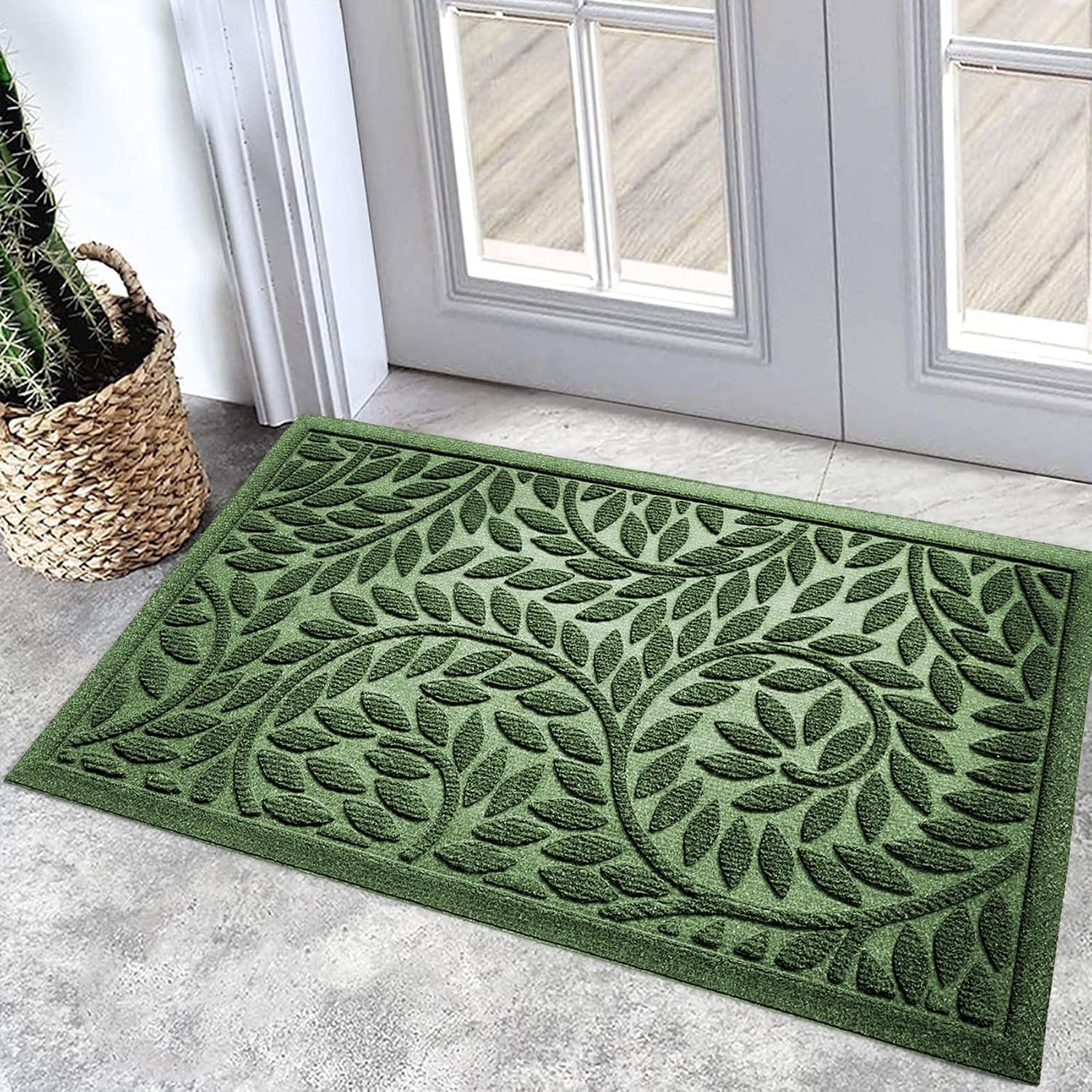 Bulijojo Front Door Mat Entrance,Durable Heavy Duty Welcome Mat,Thick Absorbent Natural Rubber Non Slip Mat,Sturdy Entryway Green, 17"X30"