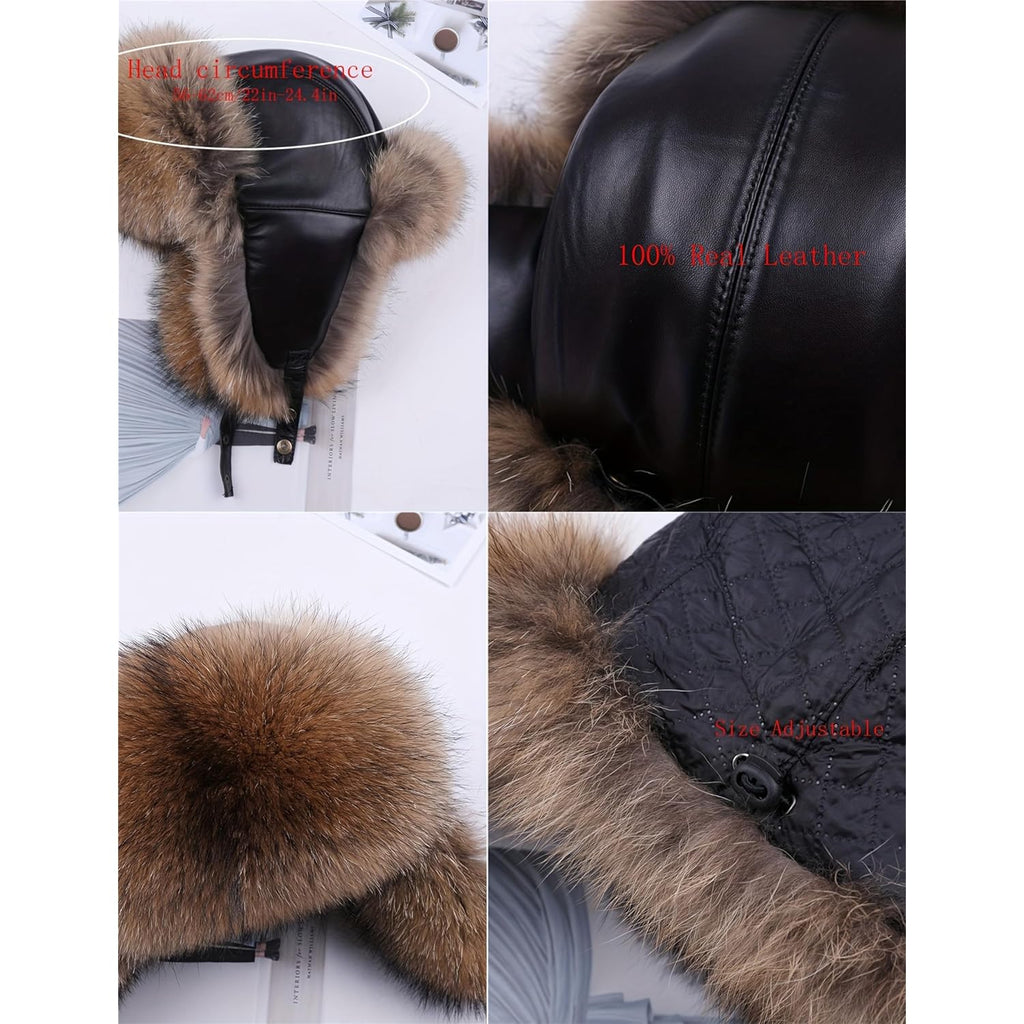 Real Fox Fur Hat - Genuine Sheepskin Leather Shell, Unisex Classic Ushanka Style, Warm and Windproof for Winter