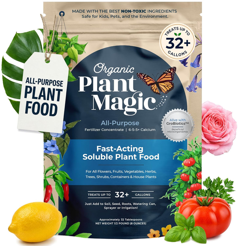 Organic Plant Magic Fertilizer & Plant Food For House Plants & Garden 1/2Lb | Makes 32+ Gallons Of Organic Fertilizer, Plant Food For Vegetables Flowers Herbs Trees Outdoor & Indoor House Plants & Garden