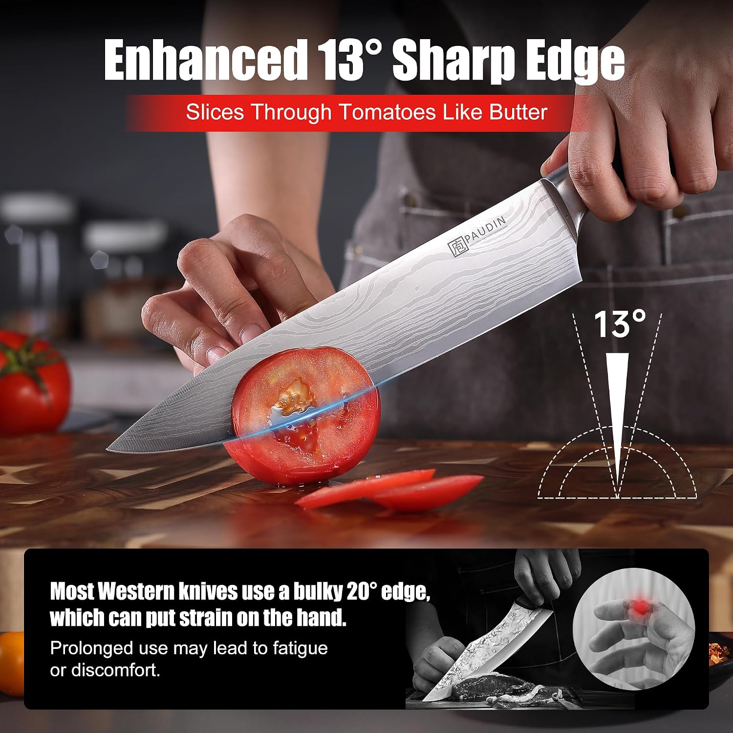 Paudin Chef Knife, 8 Inch High Carbon Stainless Steel Sharp Kitchen Knife With Ergonomic Handle, Gift Box For Family & Restaurant